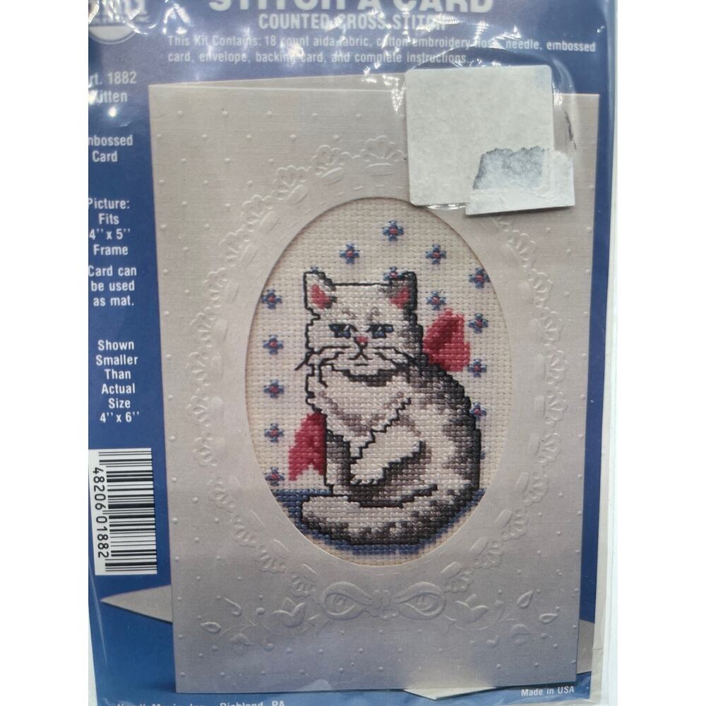 Vintage NMI Stitch A Card Cat Kitten Counted Cross Stitch !